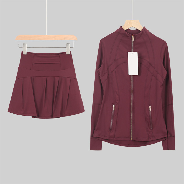 Women's Stand-up collar jacket and skirt set Gym top Yoga clothes,CL78-53-68