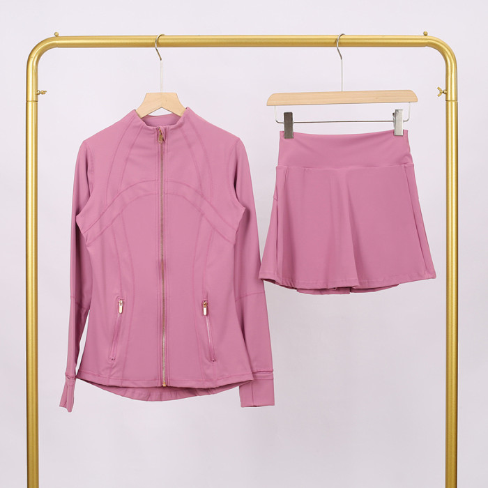 Women's Stand-up collar jacket and skirt set Gym top Yoga clothes,CL78-37-52