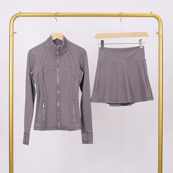 Women's Stand-up collar jacket and skirt set Gym top Yoga clothes,CL78-37-52