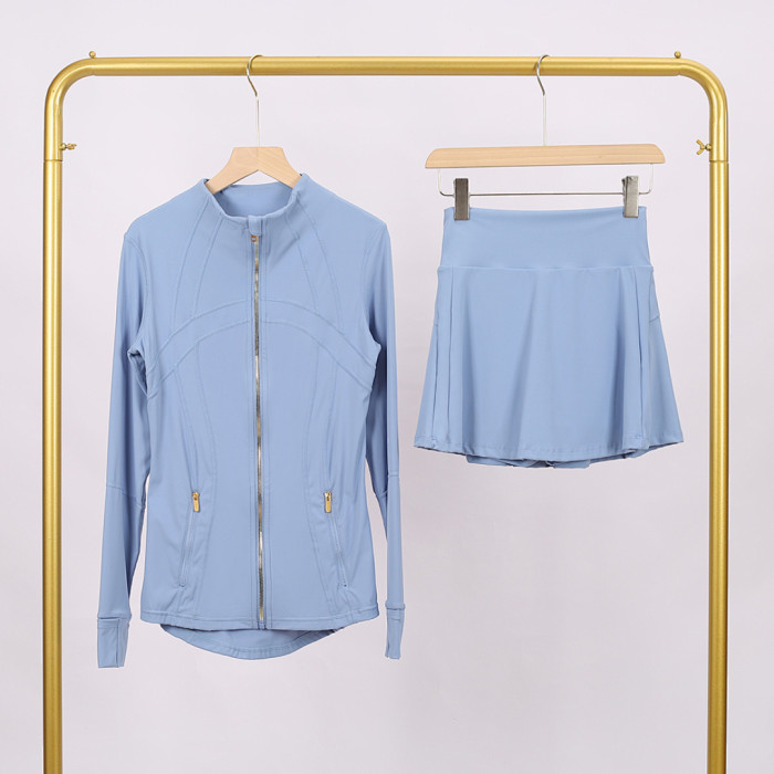 Women's Stand-up collar jacket and skirt set Gym top Yoga clothes,CL78-37-52