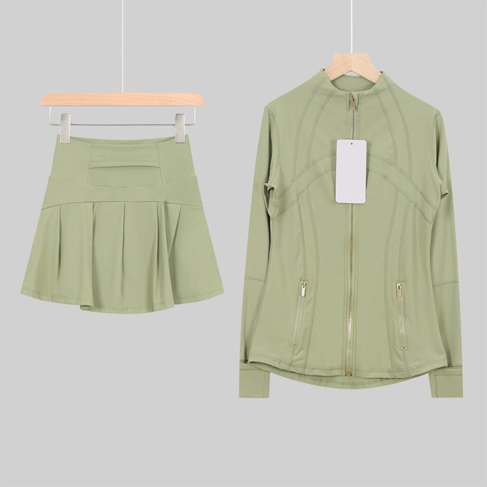 Women's Stand-up collar jacket and skirt set Gym top Yoga clothes,CL78-53-68