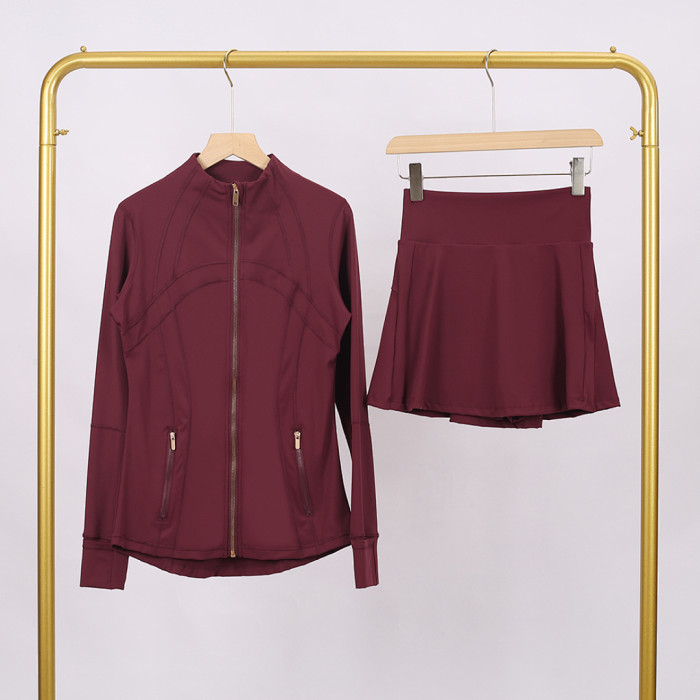 Women's Stand-up collar jacket and skirt set Gym top Yoga clothes,CL78-37-52