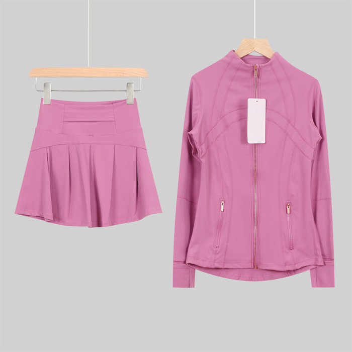 Women's Stand-up collar jacket and skirt set Gym top Yoga clothes,CL78-53-68