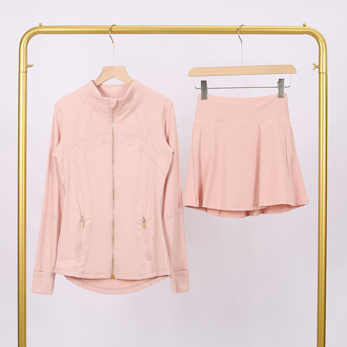 Women's Stand-up collar jacket and skirt set Gym top Yoga clothes,CL78-37-52