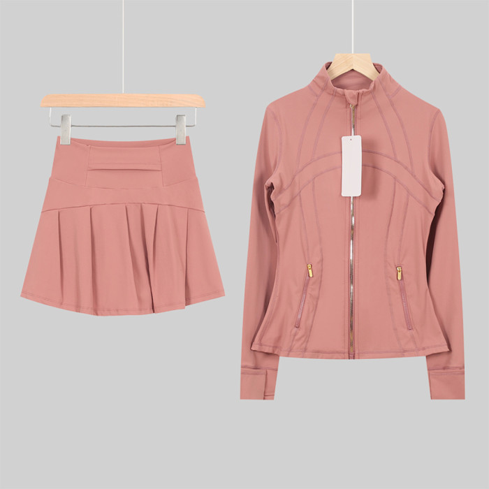 Women's Stand-up collar jacket and skirt set Gym top Yoga clothes,CL78-53-68
