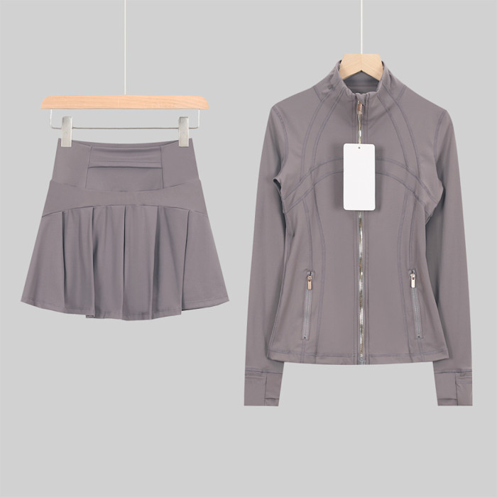 Women's Stand-up collar jacket and skirt set Gym top Yoga clothes,CL78-53-68