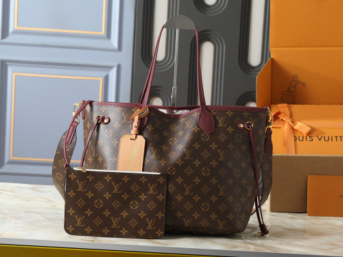 Split leather Neverfull Inside Out MM bag,4A,no box,size 32 x 28 x 14cm,B75-496