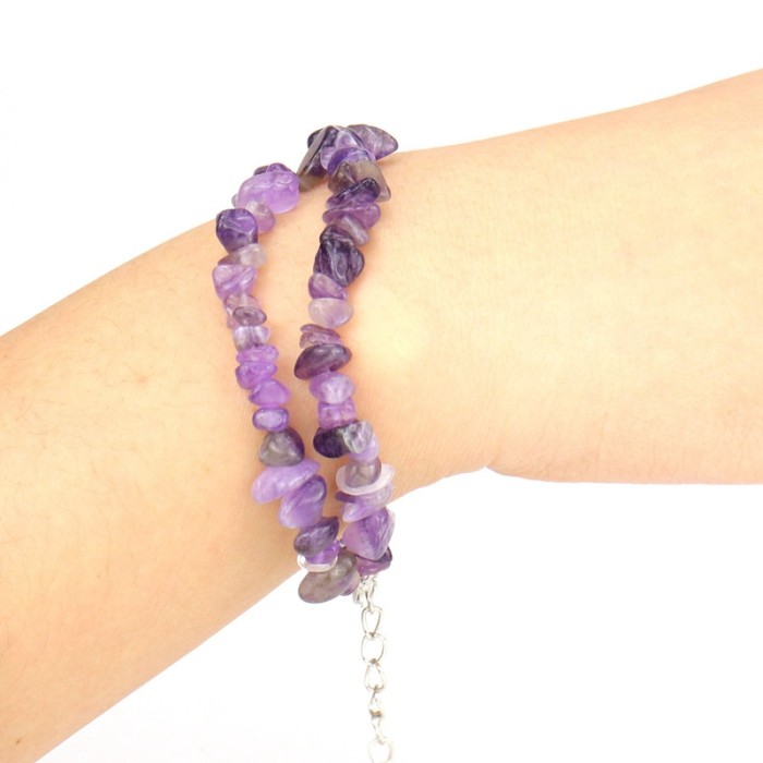 Hand worn natural crystal agate crushed stone amethyst double-layer bracelet
