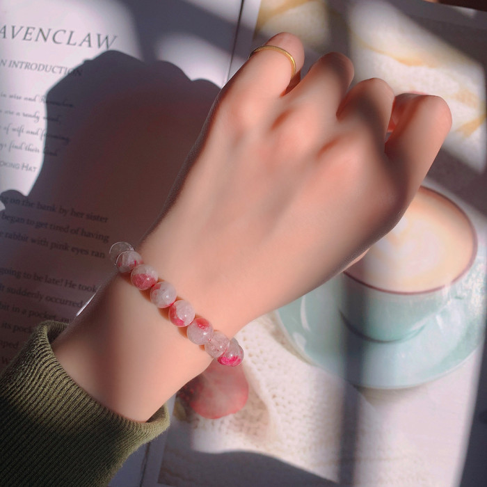 Natural stone bead plum blossom red pink tourmaline women's crystal bracelet