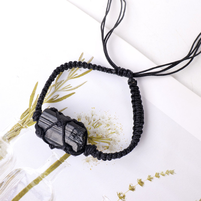 Natural crystal healing raw stone hand woven black tourmaline bracelet gift souvenir