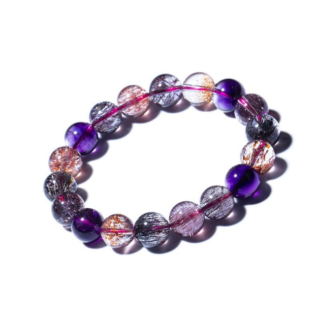 Girl's natural super seven crystal bracelet sea patterned stone 23 tourmaline gold strawberry spodumene