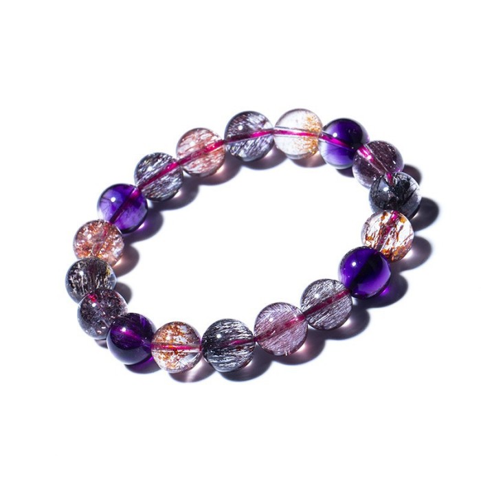 Girl's natural super seven crystal bracelet sea patterned stone 23 tourmaline gold strawberry spodumene