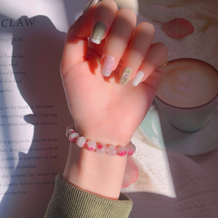 Natural stone bead plum blossom red pink tourmaline women's crystal bracelet
