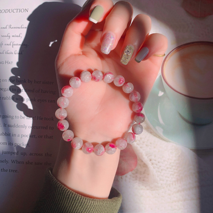 Natural stone bead plum blossom red pink tourmaline women's crystal bracelet