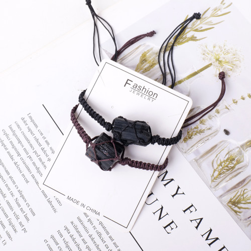 Natural crystal healing raw stone hand woven black tourmaline bracelet gift souvenir