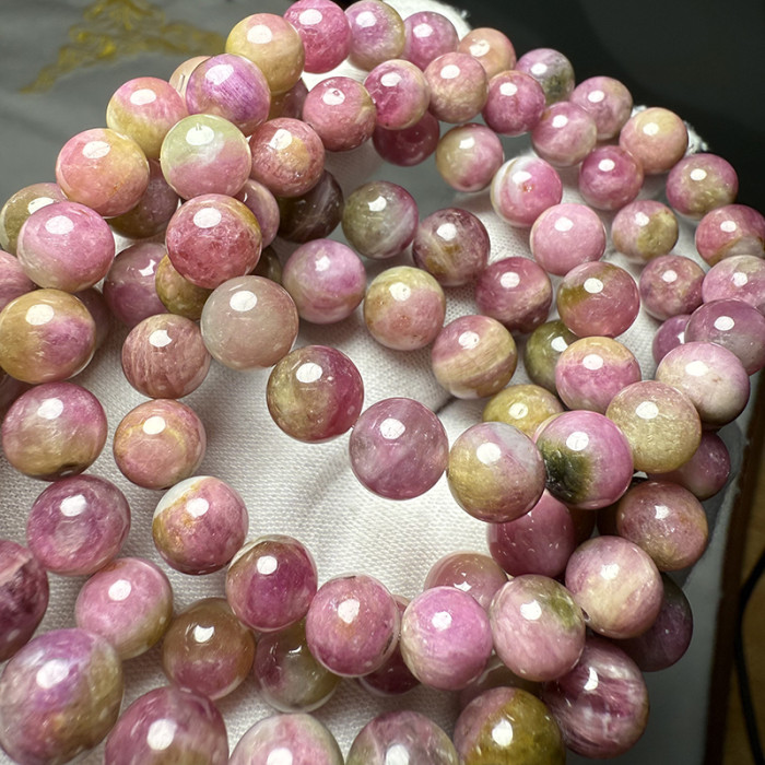 Natural 4A Brazilian Watermelon Tourmaline Round Bead Bracelet Jewelry Making Design DIY