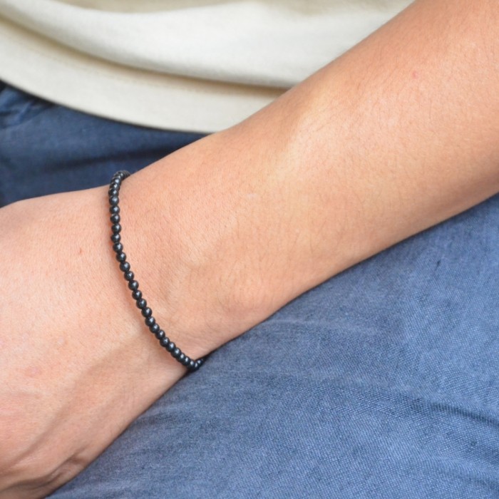 Unisex Black Tourmaline 4mm Beaded Bracelet Geometric Natural Stone Beads Gift Wedding Party Anniversary Children's Size Jewelry