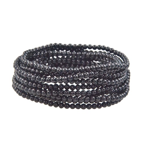 Unisex Black Tourmaline 4mm Beaded Bracelet Geometric Natural Stone Beads Gift Wedding Party Anniversary Children's Size Jewelry