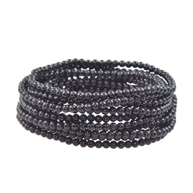 Unisex Black Tourmaline 4mm Beaded Bracelet Geometric Natural Stone Beads Gift Wedding Party Anniversary Children's Size Jewelry