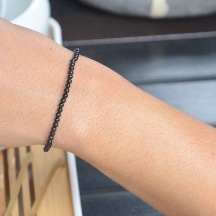 Unisex Black Tourmaline 4mm Beaded Bracelet Geometric Natural Stone Beads Gift Wedding Party Anniversary Children's Size Jewelry