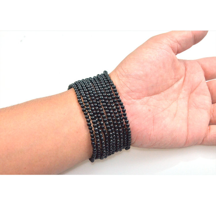 Unisex Black Tourmaline 4mm Beaded Bracelet Geometric Natural Stone Beads Gift Wedding Party Anniversary Children's Size Jewelry