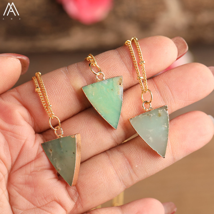 A natural Australian jade triangular pendant gold chain fashion jewelry gift for your beloved one
