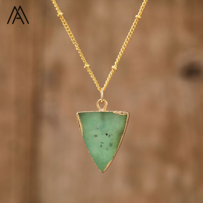 A natural Australian jade triangular pendant gold chain fashion jewelry gift for your beloved one