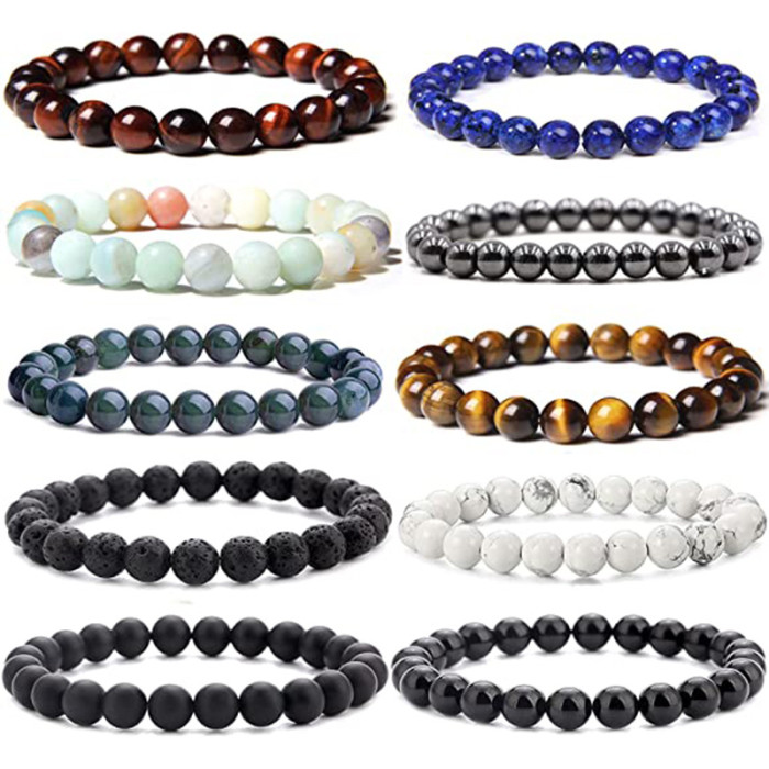 Wholesale new fashionable 8mm natural stone yoga jewelry, gemstone crystal elastic beaded bracelets for men and women