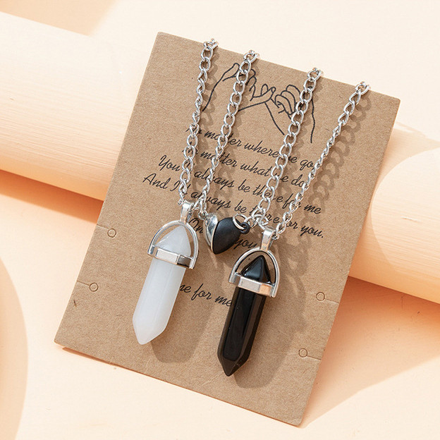 Fashionable jade necklace, golden natural crystal quartz pendant, trendy hexagonal column, magnetic coupling party pearl