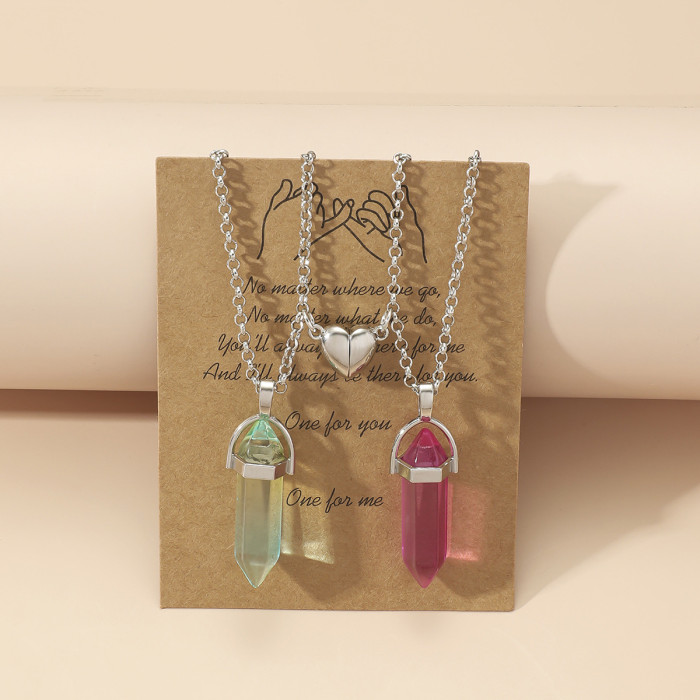 Fashionable jade necklace, golden natural crystal quartz pendant, trendy hexagonal column, magnetic coupling party pearl