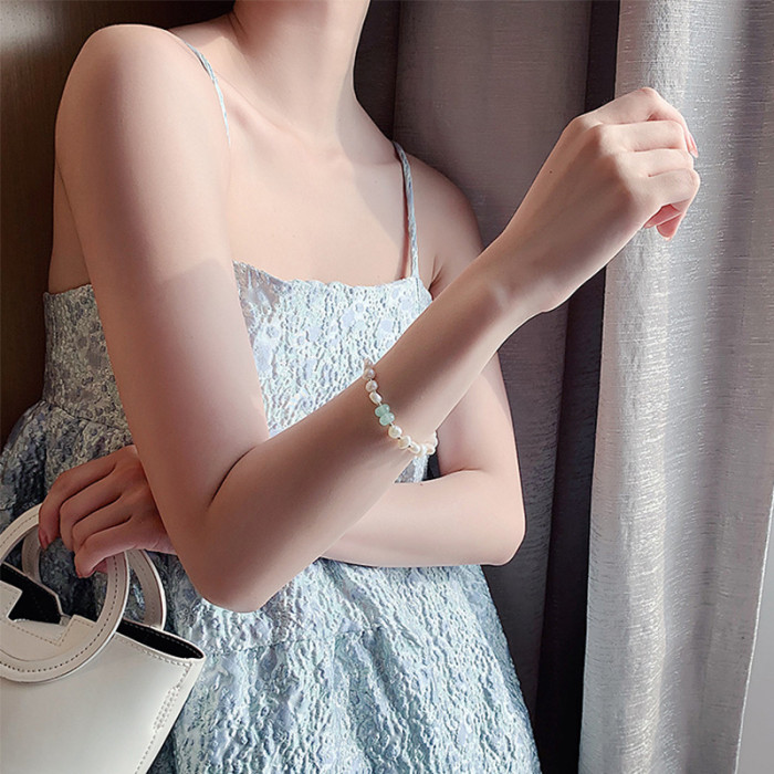 Genuine gold-plated jade and natural pearl mixed color bracelet jewelry