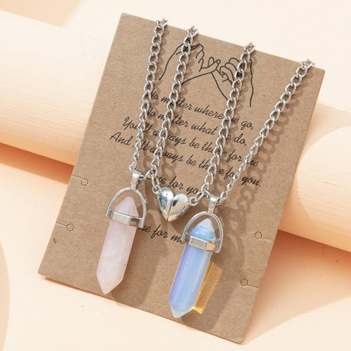 Fashionable jade necklace, golden natural crystal quartz pendant, trendy hexagonal column, magnetic coupling party pearl