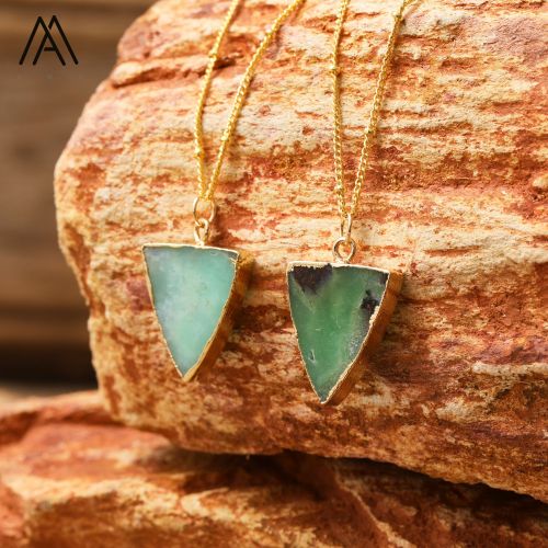 A natural Australian jade triangular pendant gold chain fashion jewelry gift for your beloved one