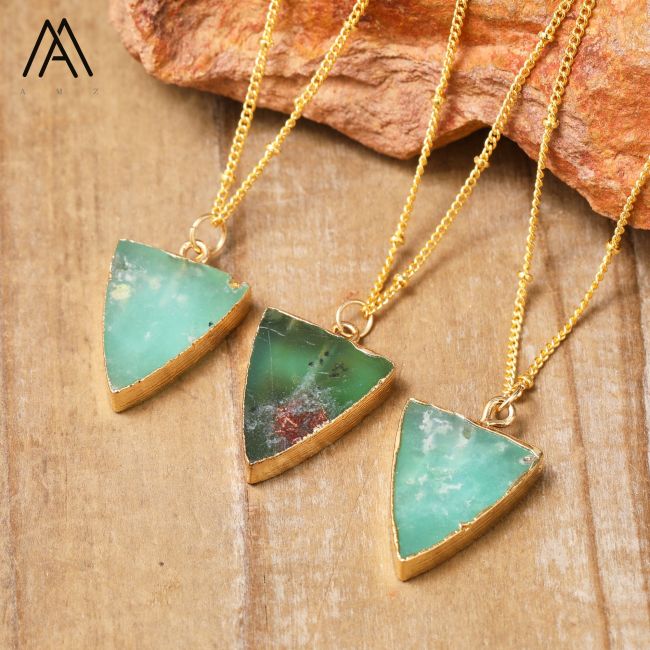 A natural Australian jade triangular pendant gold chain fashion jewelry gift for your beloved one