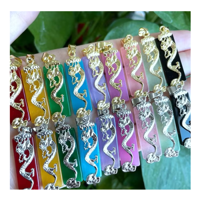 In 2025, the best-selling natural stone, jade, agate, gemstone, seven-color rainbow, charming jade dragon pendant and necklace from Jialin