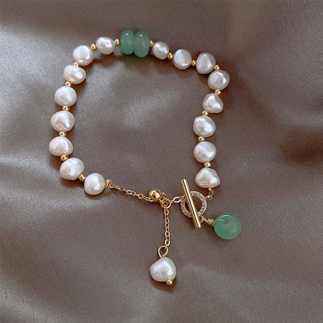 Genuine gold-plated jade and natural pearl mixed color bracelet jewelry