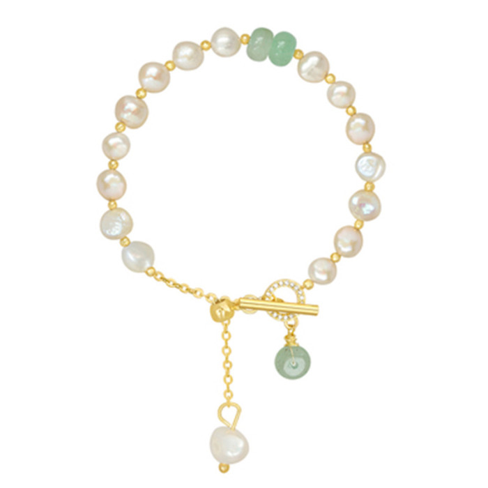 Genuine gold-plated jade and natural pearl mixed color bracelet jewelry