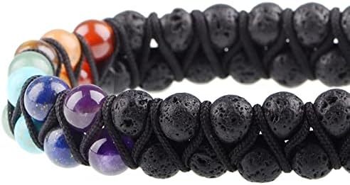MASSIVE BEADS Natural Chakra Healing Power Crystals Macrame Bracelet Yoga Double Layer Stone Beads Gemstone Meditation Relax Anxiety Bangle for Unisex Women Men