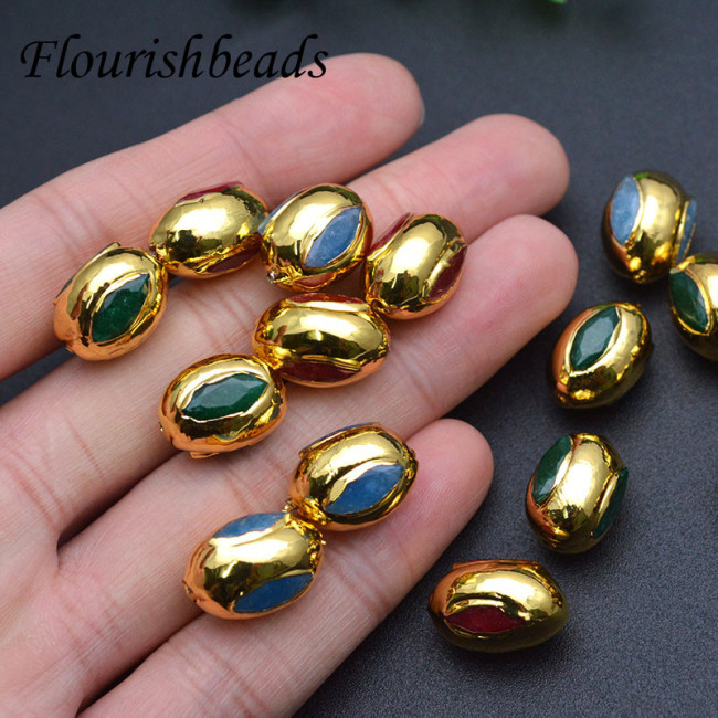 New high-quality 12x 16mm blue, red and green jade natural stone beads gilded handcrafted jewelry