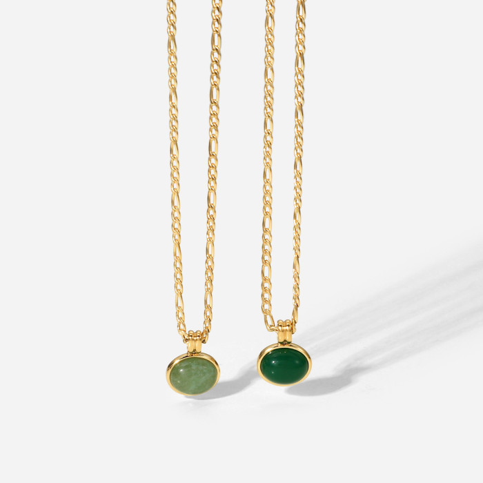 Fashionable jewelry, Figaro chain, green jade necklace, matte 14k gold-plated stainless steel necklace for women