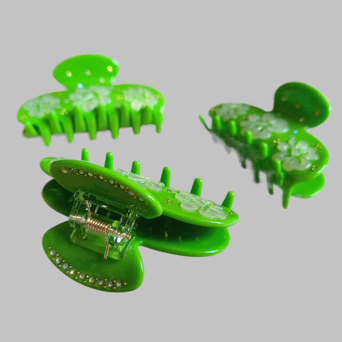 Honey flower white jade flower green semi-round hair gripper round clip
