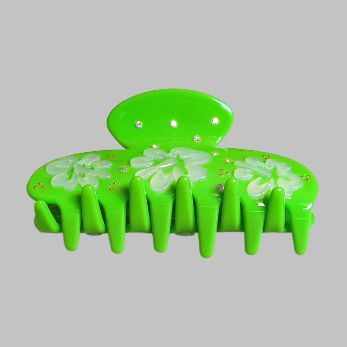 Honey flower white jade flower green semi-round hair gripper round clip