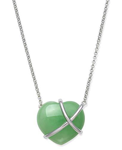Belacqua Sterling Silver Natural Jade Heart Necklace for Women