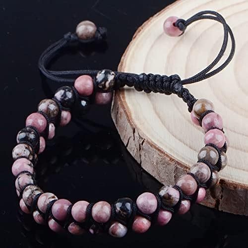 MASSIVE BEADS Natural Chakra Healing Power Crystals Macrame Bracelet Yoga Double Layer Stone Beads Gemstone Meditation Relax Anxiety Bangle for Unisex Women Men