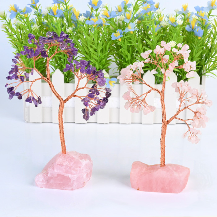 Wholesale small amethyst rose quartz jade base, natural crystal gravel tree decorative carving, laser Christmas gift, love witness small gift