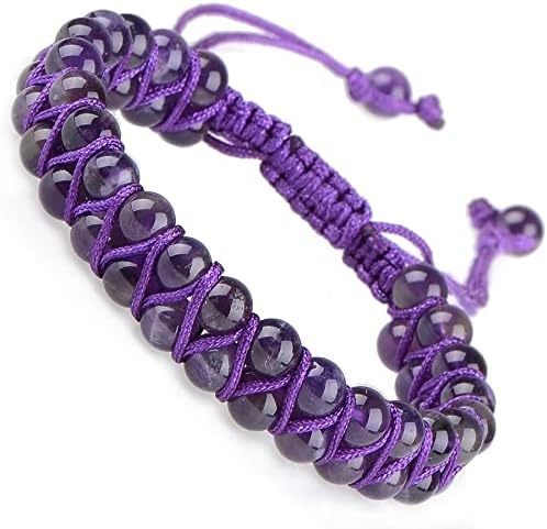 MASSIVE BEADS Natural Chakra Healing Power Crystals Macrame Bracelet Yoga Double Layer Stone Beads Gemstone Meditation Relax Anxiety Bangle for Unisex Women Men