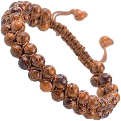 MASSIVE BEADS Natural Chakra Healing Power Crystals Macrame Bracelet Yoga Double Layer Stone Beads Gemstone Meditation Relax Anxiety Bangle for Unisex Women Men