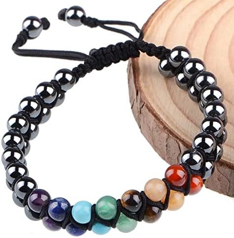 MASSIVE BEADS Natural Chakra Healing Power Crystals Macrame Bracelet Yoga Double Layer Stone Beads Gemstone Meditation Relax Anxiety Bangle for Unisex Women Men