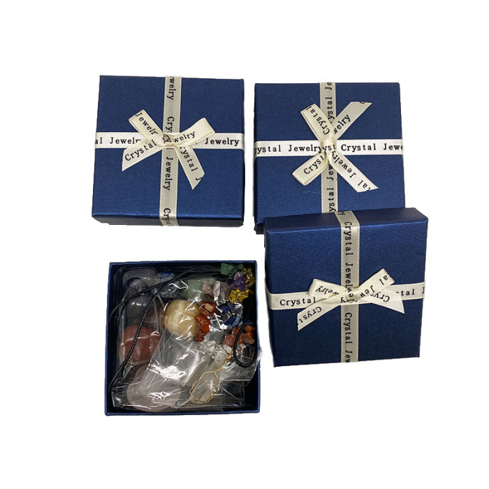 Valentine's Day gift box: Natural crystal Jade 7 Chakra Gemstone Set, rose quartz crystal heart Hexagonal prism pendant