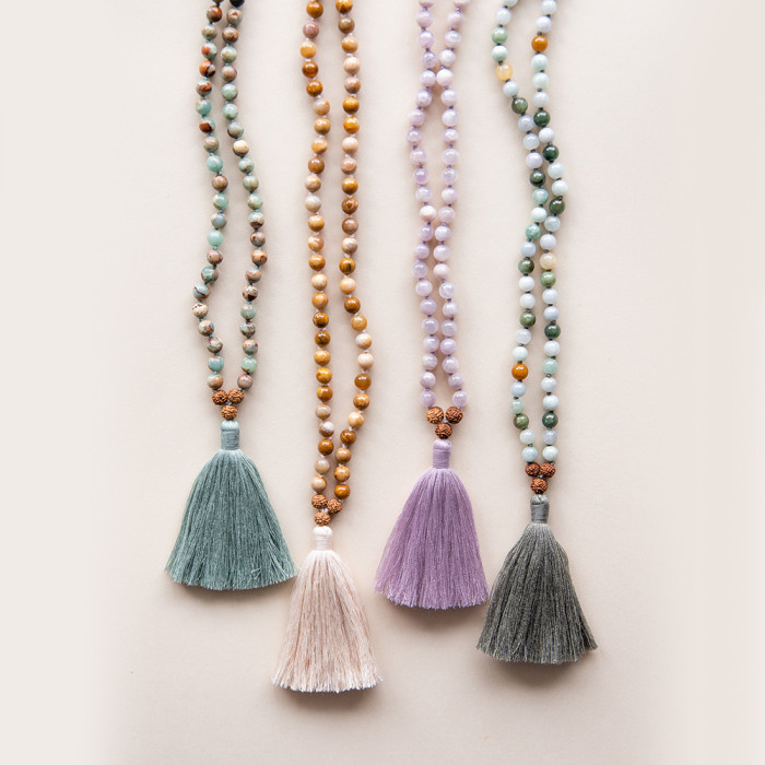 Natural jade horse knot necklace stone prayer 108 beads Rudraksha handcrafted for women